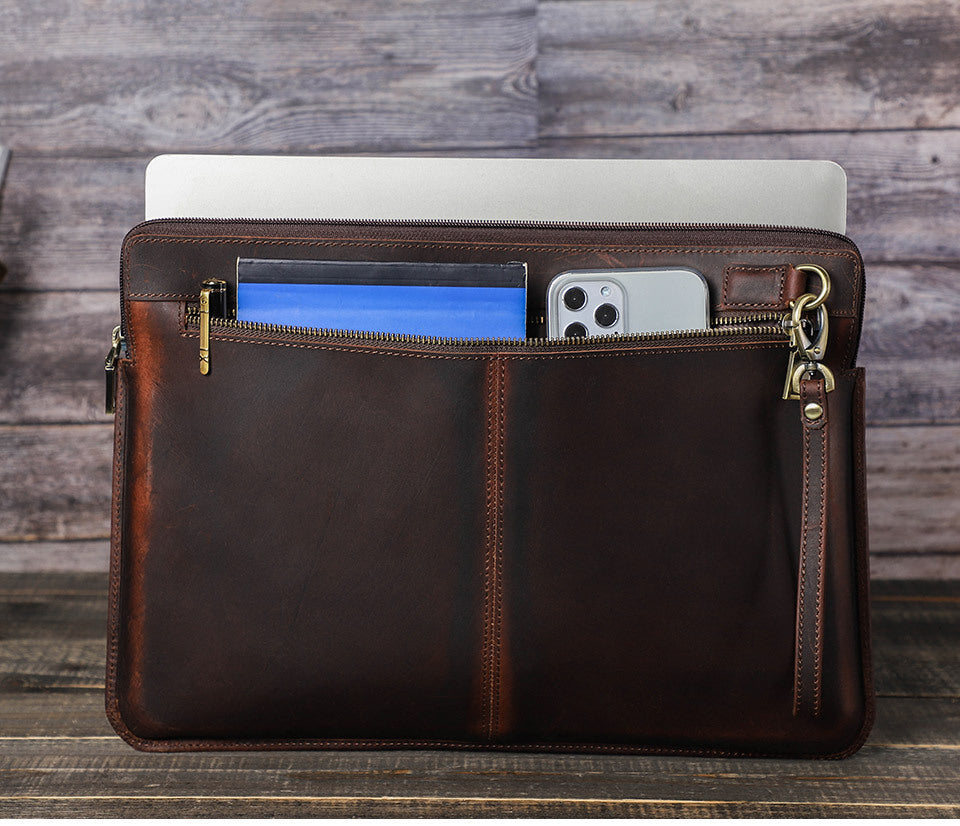 Retro Crazy Horse Leather Case Notebook Computer Bag