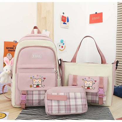 High School, Junior High, Elementary School Plaid Three-piece Set Student Backpack